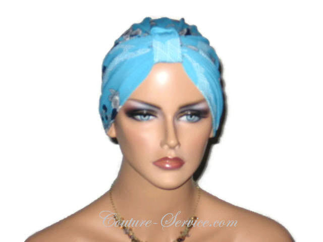 Handmade Blue Chemo Turban, Floral, Navy - Couture Service  - 1