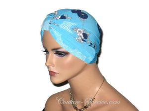 Handmade Blue Chemo Turban, Floral, Navy - Couture Service  - 2