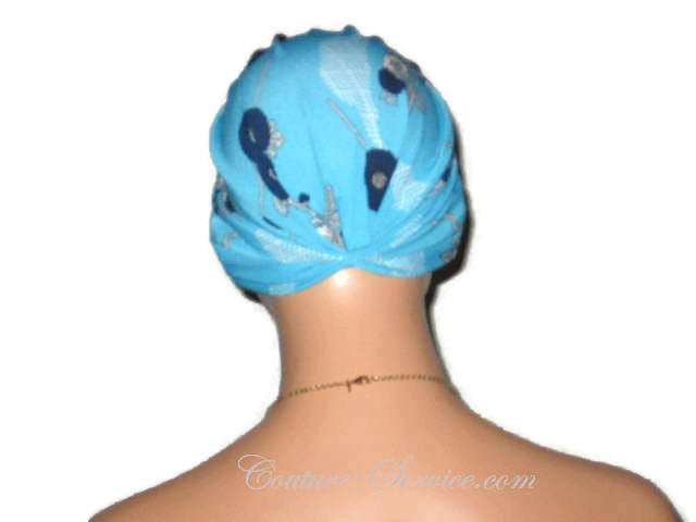 Handmade Blue Chemo Turban, Floral, Navy - Couture Service  - 3