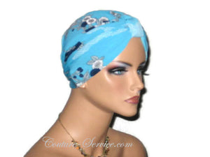 Handmade Blue Chemo Turban, Floral, Navy - Couture Service  - 4