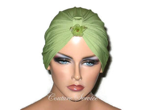 Handmade Green Chemo Turban, Olive - Couture Service  - 5