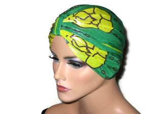 Handmade Green Metallic Chemo Turban, Abstract, Yellow - Couture Service  - 2