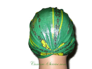 Handmade Green Metallic Chemo Turban, Abstract, Yellow - Couture Service  - 3
