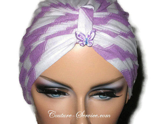 Handmade Purple Chemo Turban, Lavender, Striped - Couture Service  - 5