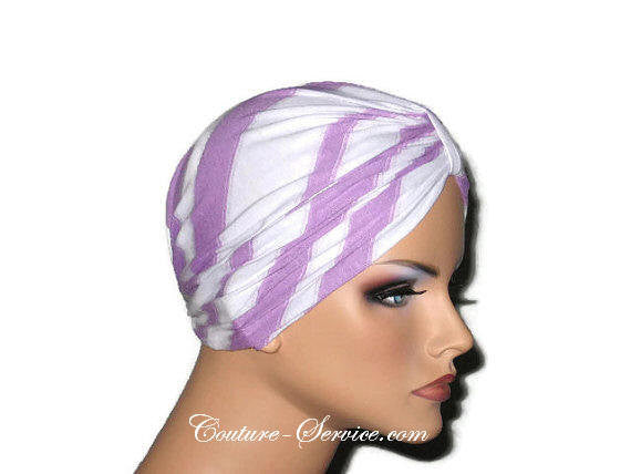 Handmade Purple Chemo Turban, Lavender, Striped - Couture Service  - 4