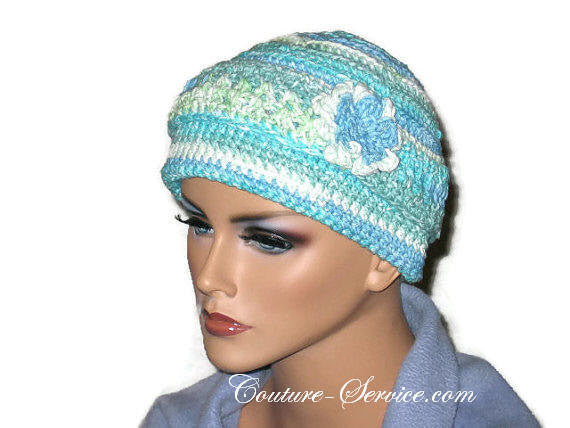Handmade Blue Crocheted Chemo Hat - Couture Service  - 2
