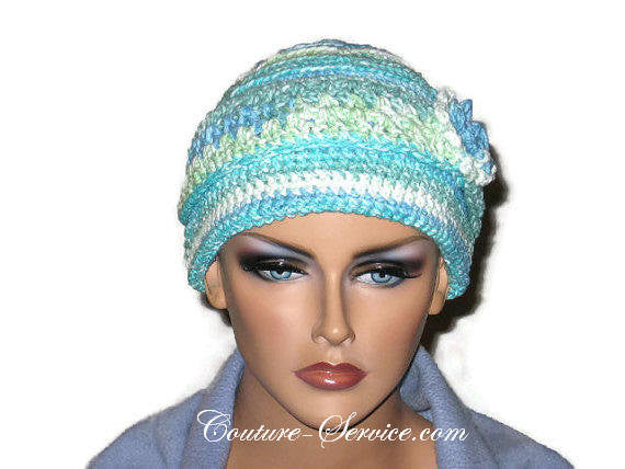 Handmade Blue Crocheted Chemo Hat - Couture Service  - 1