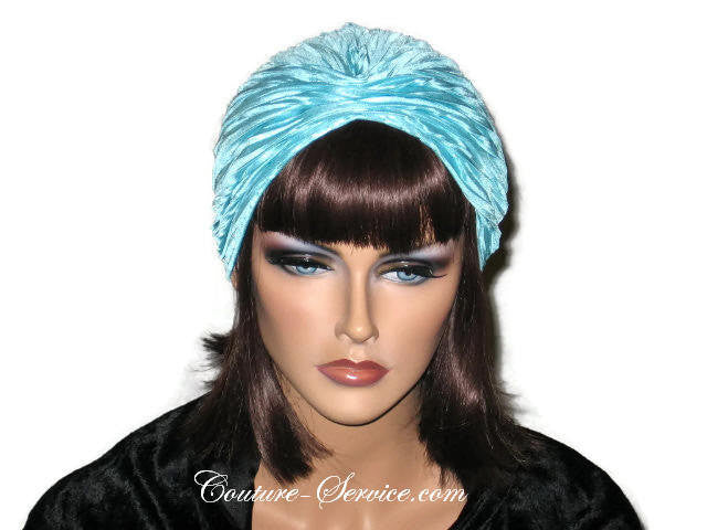 Handmade Blue Pleated Turban, Aqua - Couture Service  - 1