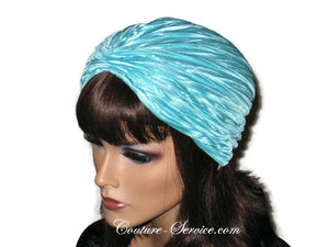 Handmade Blue Pleated Turban, Aqua - Couture Service  - 4
