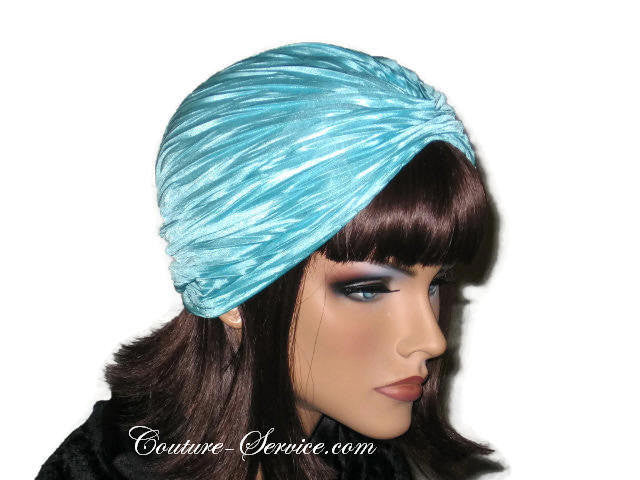 Handmade Blue Pleated Turban, Aqua - Couture Service  - 2