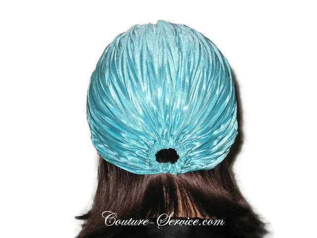 Handmade Blue Pleated Turban, Aqua - Couture Service  - 3