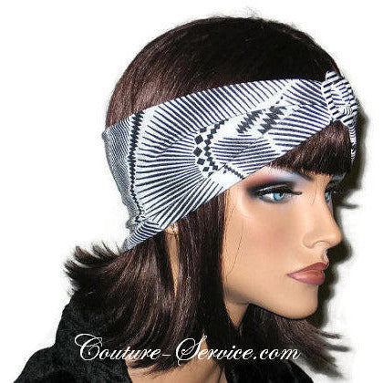 Handmade Black Headband Turban, Abstract, White - Couture Service  - 4