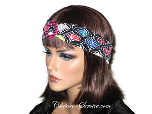 Handmade Black Headband Turban, Abstract, Red - Couture Service  - 2