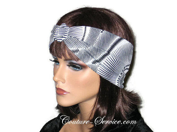 Handmade Black Headband Turban, Abstract, White - Couture Service  - 2