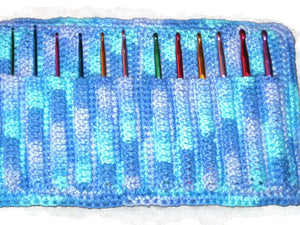 Handmade Crocheted Crochet Hook Organizer, 12 Pocket, Blue Variegated - Couture Service  - 2