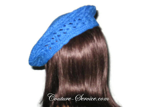 Handmade Crocheted Blue Beret, Robin - Couture Service  - 4