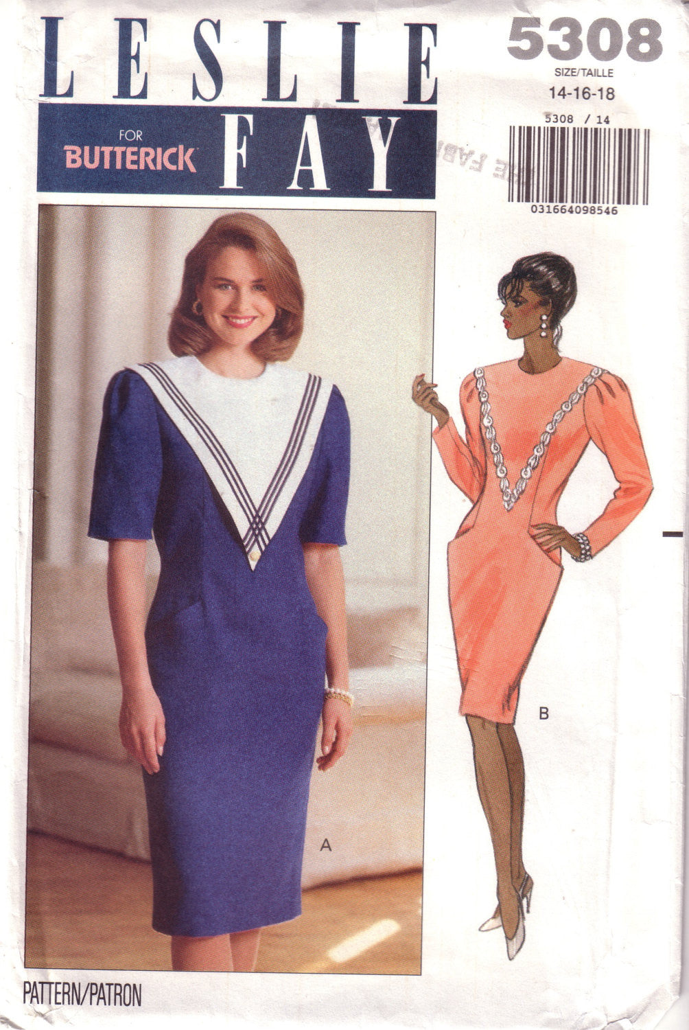 Vintage Butterick 5308, Designer Leslie Fay, Misses Dress, Size 14, 16, 18 - Couture Service  - 1