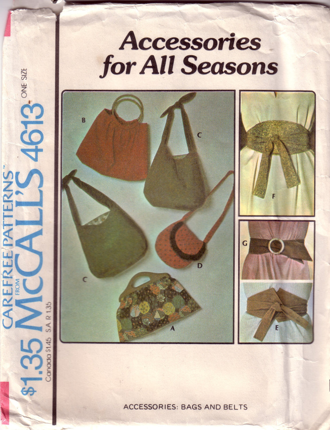 Vintage McCalls Accessories 4613,  Handbags, Purses, Belts - Couture Service  - 1