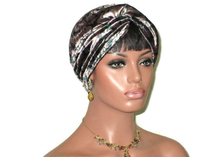 Handmade Purple Velvet Twist Turban, Floral Shimmer - Couture Service  - 1