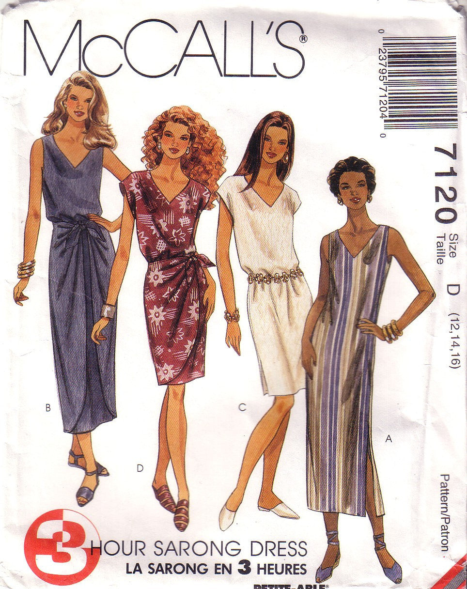 Vintage McCalls 7120, Misses Sarong Dress, Size 12, 14, 16 - Couture Service  - 1