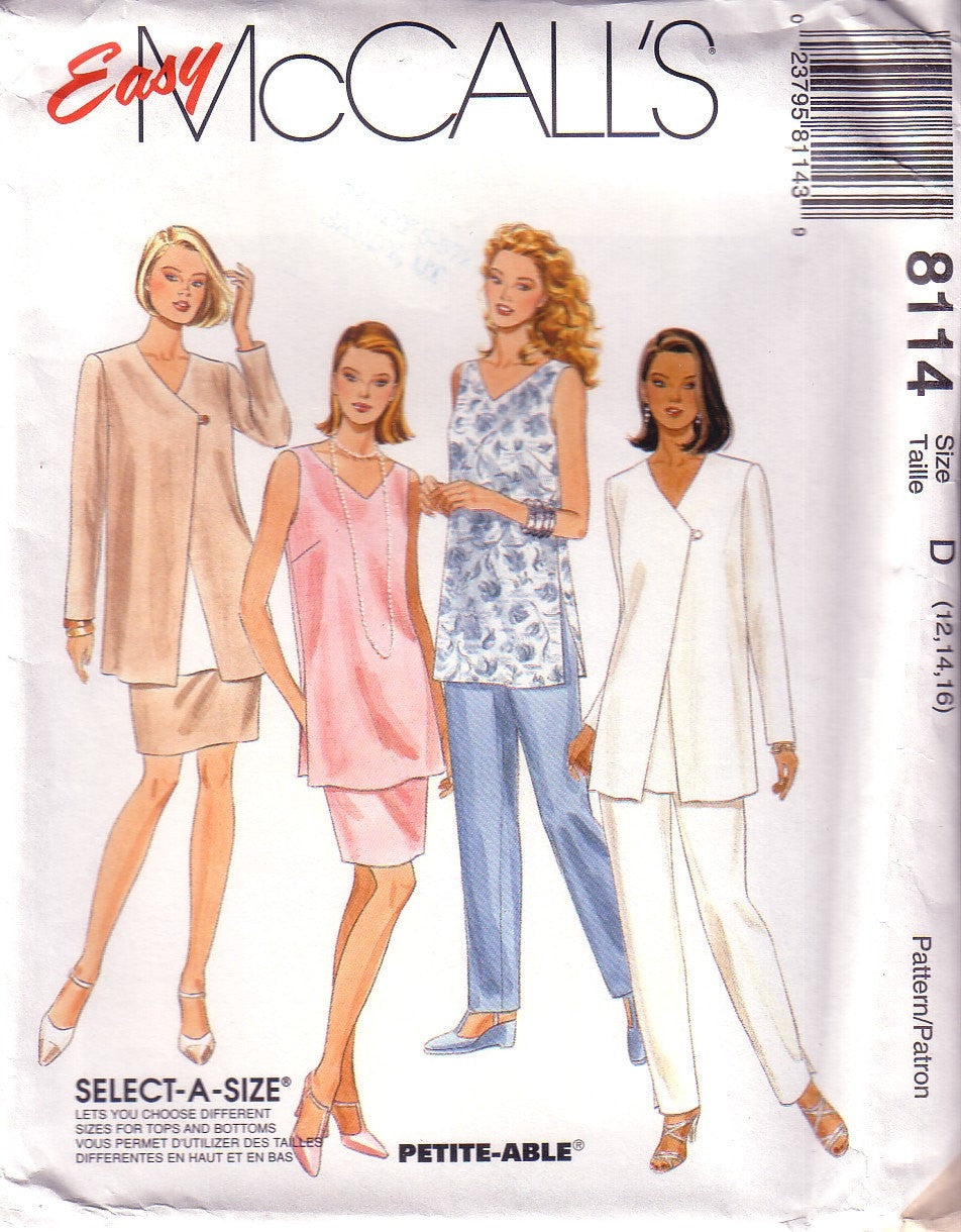 Vintage Easy McCalls 8114, Misses Jacket, Tunic, Pants, Skirt, Size 12, 14, 16 - Couture Service  - 1