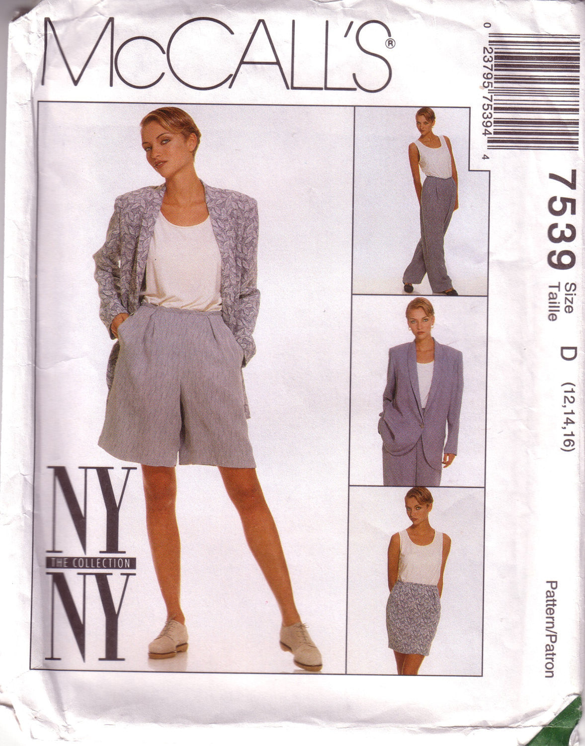 McCall's 7539, Vintage NY NY Collection, Misses Lined Jacket, Skirt, Pants, Shorts, Tank, Size 12, 14, 16 - Couture Service  - 1