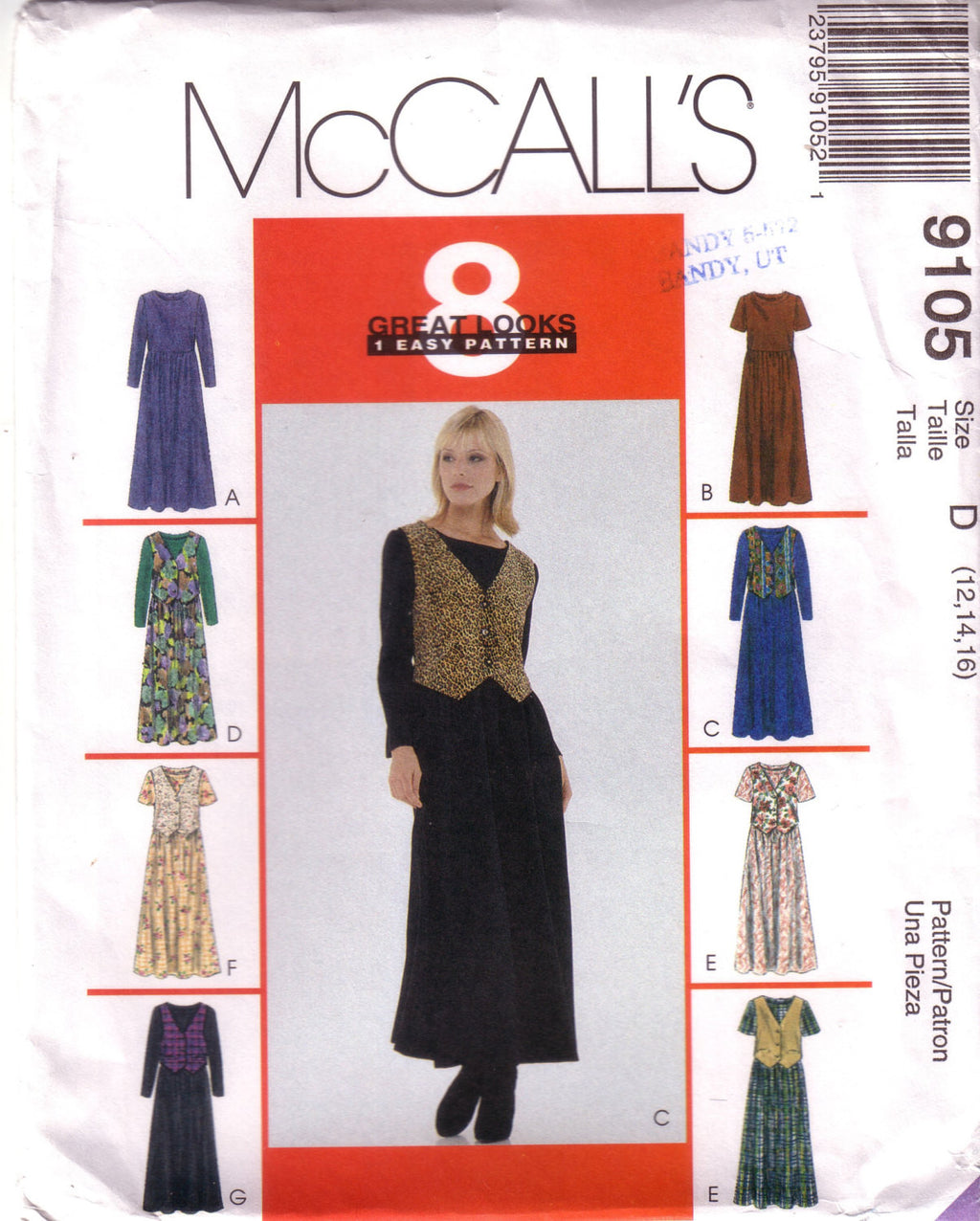 McCalls 9105, Misses Pullover Dress, Size 12, 14, 16 - Couture Service  - 1