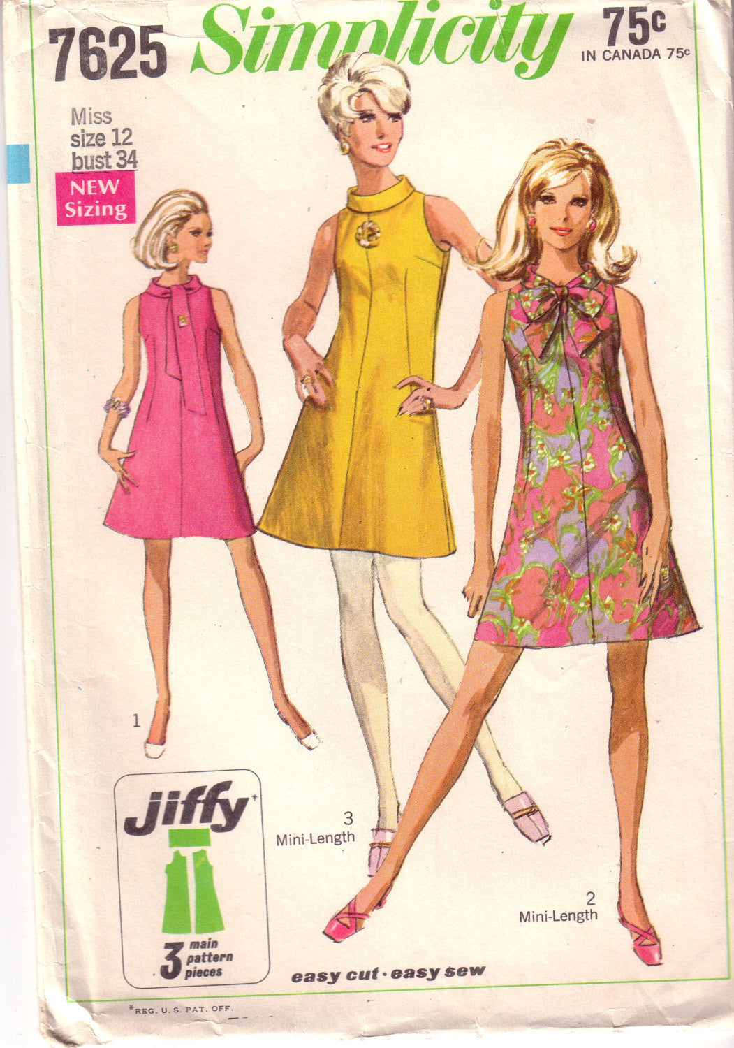 Vintage Easy to Sew Simplicity 7625, , Misses Mini Dress, Size 12 - Couture Service  - 1