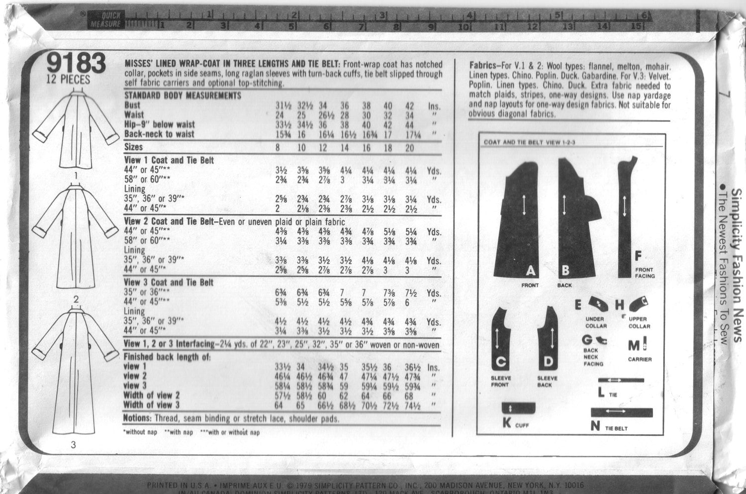Vintage Simplicity 9183, Misses Lined Wrap Coat, Size 10 - Couture Service  - 2