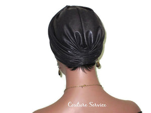Handmade Leather Look Twist Turban, Aubergine, Embossed Faux Leather - Couture Service  - 4
