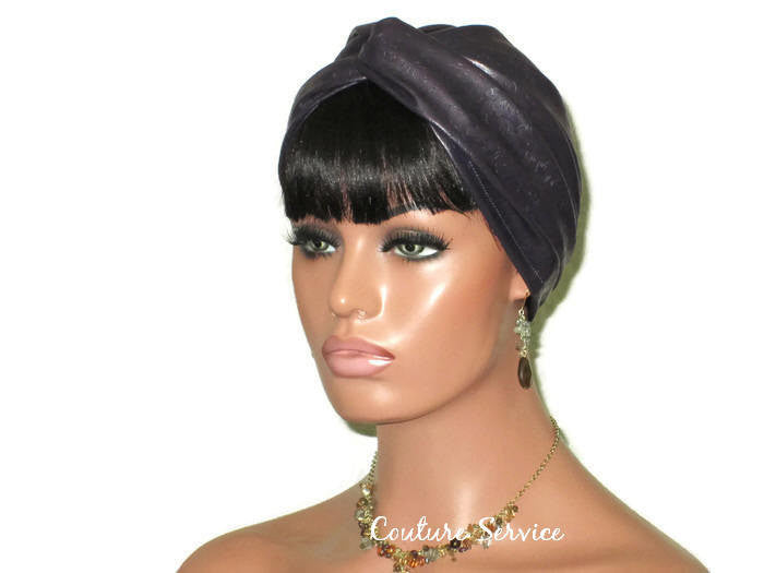 Handmade Leather Look Twist Turban, Aubergine, Embossed Faux Leather - Couture Service  - 1