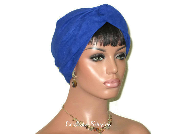 Handmade Blue Micro-Suede Twist Turban, Royal - Couture Service  - 2