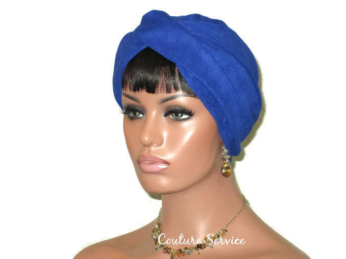 Handmade Blue Micro-Suede Twist Turban, Royal - Couture Service  - 4